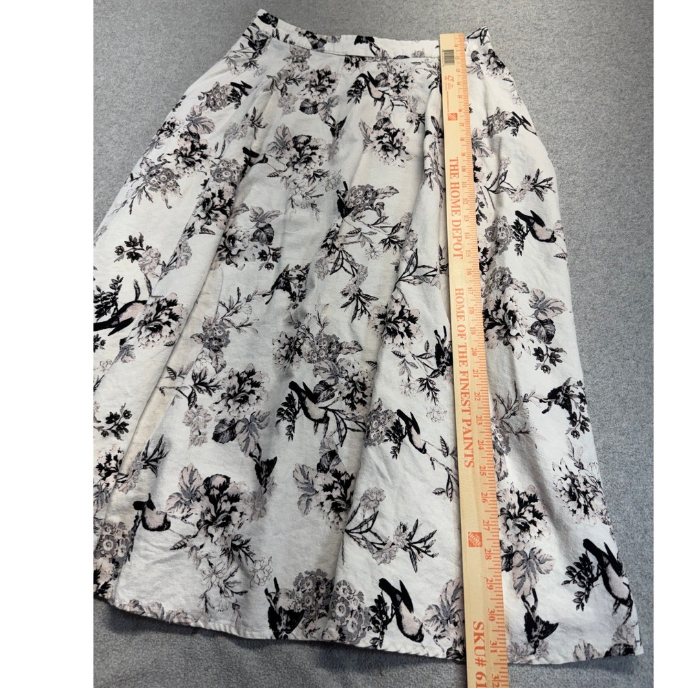 Who What Wear Women's Size 6 Black Cream Floral Linen Blend Pleated Midi Skirt - Picture 6 of 9